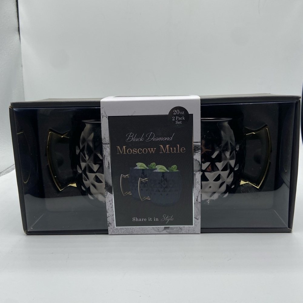 Black Diamond Moscow Mule Mug Set - Black and Gold